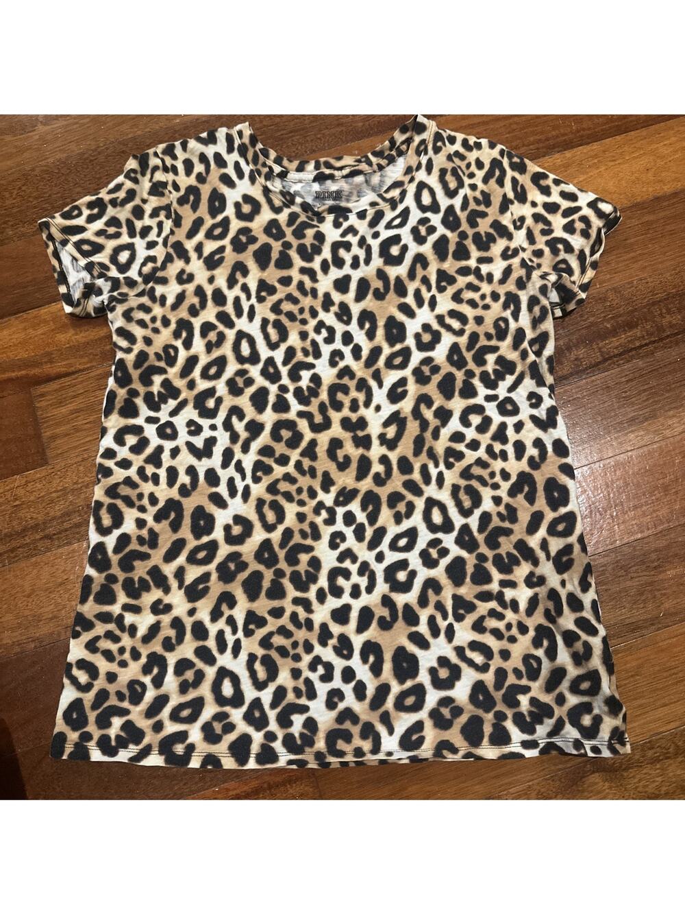 VICTORIA'S SECRET PINK TEE CHEETAH LEOPARD Animal Print T SHIRT TOP SZ S
